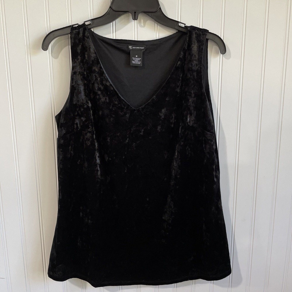 New Directions‎ Womens Medium Black Velvet V-neck Sleeveless Top